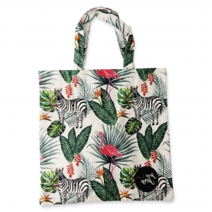 Eco Tote Bag Flamingo, Zebra and Leaves Eco Tote Bag Flamingo, Zebra and Leaves