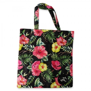 Eco Tote Bag Pink and Yellow Hibiscus Flower (Black) Eco Tote Bag Pink and Yellow Hibiscus Flower (Black)