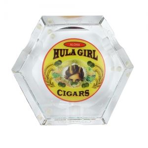 Hula Girl Three Cigar Crystal Ashtray w/Petroglyph