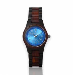 Handmade Wooden Watch made with Red and Black Sandalwood with Blue Face Handmade Wooden Watch made with Red and Black Sandalwood with Blue Face