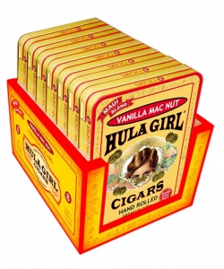 Hula Girl Vanilla Mac Nut Small Cigar Box of 7 Tins with 8 Mini Cigars Each