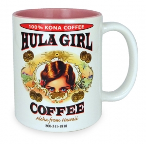 Hula Girl Mug with Coffee Logo Two Tone Pink 11oz