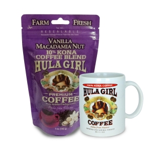 Hula Girl 10% Kona Coffee Blend Vanilla Macadamia Nut 5oz Hula Girl 10% Kona Coffee Blend Vanilla Macadamia Nut 5oz