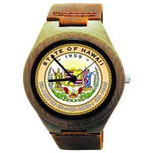 Handmade Wooden Watch Made with Natural Bamboo Wood with State of Hawaii Seal Wood Watch Made with Natural Bamboo Wood with State of Hawaii Seal
