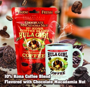 Hula Girl 10% Kona Coffee Blend Chocolate Macadamia Nut 5oz Hula Girl 10% Kona Coffee Blend Chocolate Macadamia Nut 5oz