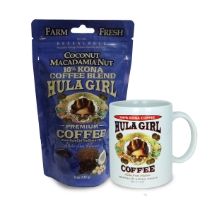 Hula Girl 10% Kona Coffee Blend Coconut Macadamia Nut 5oz Hula Girl 10% Kona Coffee Blend Coconut Macadamia Nut 5oz