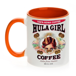 Hula Girl Coffee 11oz Mug Two Tone Orange Inner and Handle