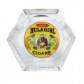 Hula Girl Three Cigar Crystal Ashtray w/Petroglyph