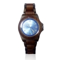 Handmade Wooden Watch Made with Black and Red Sandalwood with Sunray Blue Face
